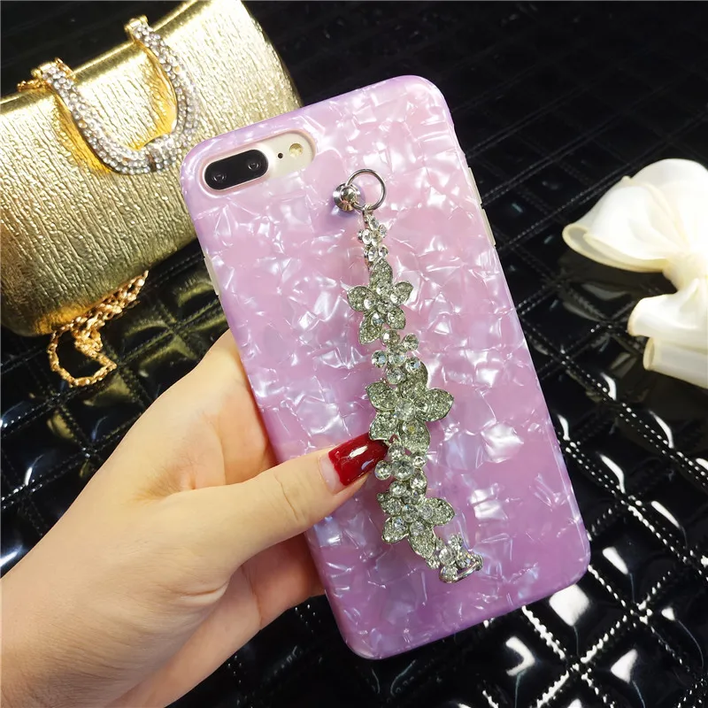 LaMaDiaa Bling Star черный блестящий чехол для телефона цветочный чехол с браслетом Для iPhone Xs Max 7 8 Plus 6s 6plus Чехол Мягкий ТПУ чехол