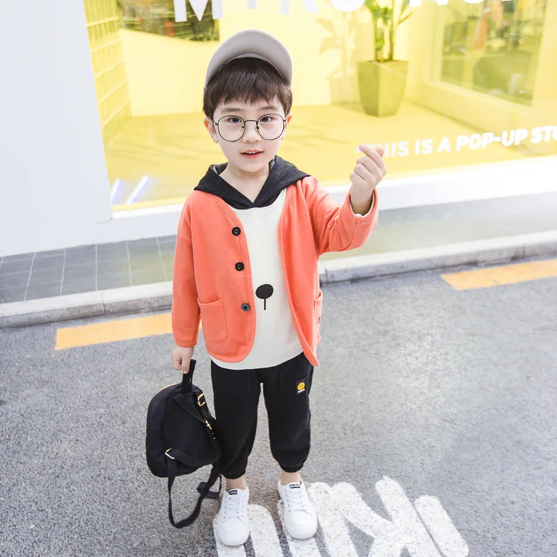 Модный комплект из 3 предметов одежды для мальчиков толстовки пальто и брюки