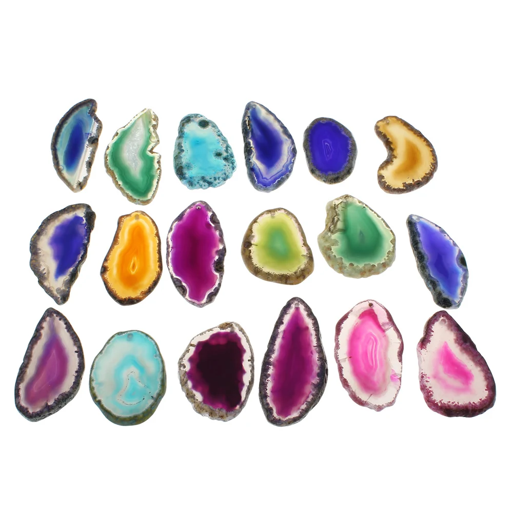 

20PCS Natural Stone Big Hole Mixed Slice Pendant Raw Quartz Drusy Gold Side Geode Connector For Necklace Jewelry Cre