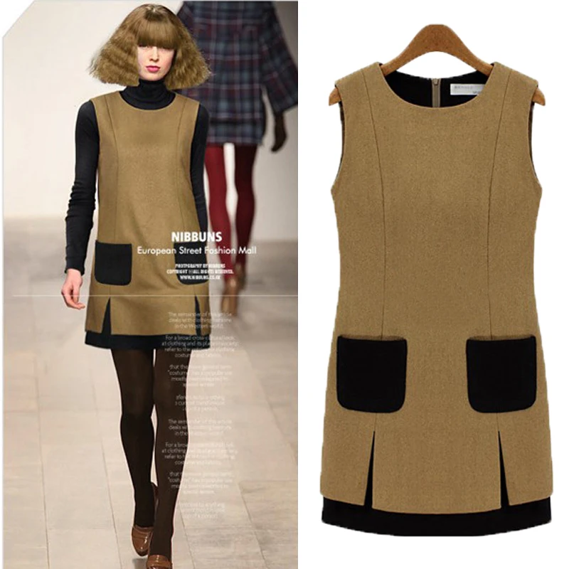 Зимний женский кашемировый свитер шерстяное цельное платье на бретелях большого