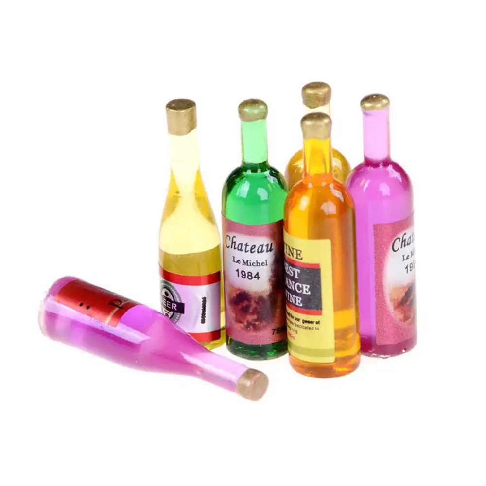 6Pcs/Set 1/12 Miniature Colourful Wine Bottles Dollhouse Kitchen Accessories |