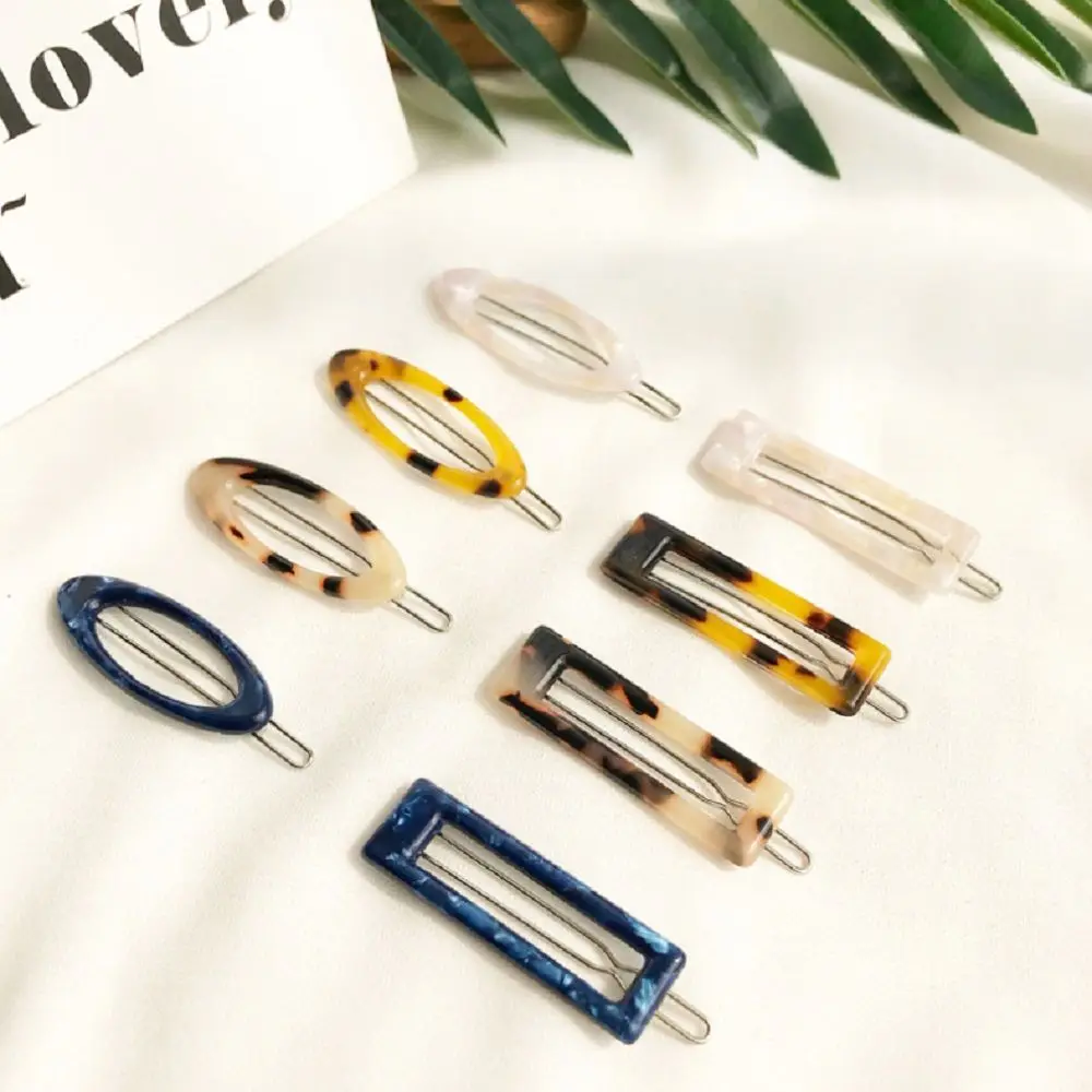 New Arrival Korea Vintage Acetic Acid Acrylic Hair Clips Geometric Hollow Oval Marble Hairpin Accessories for Women Girls | Красота и