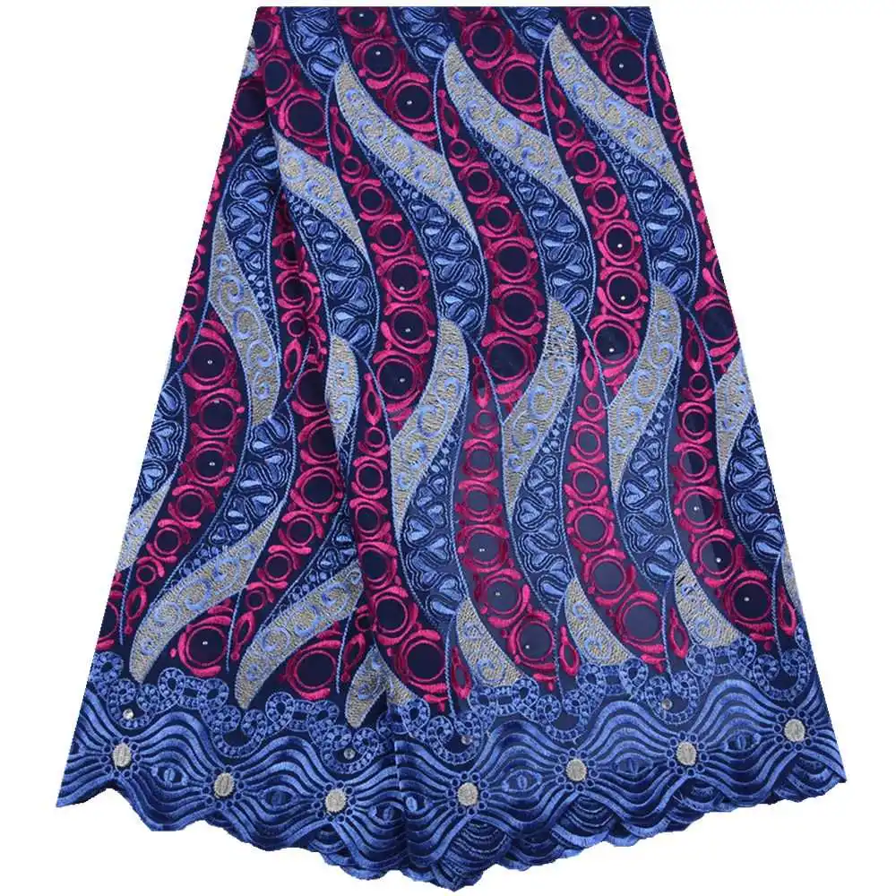 

Navy Nigerian African Lace Fabric High Quality For Men Cotton Dry Lace Fabric With Stones Swiss Voile Lace In Switzerland S1640