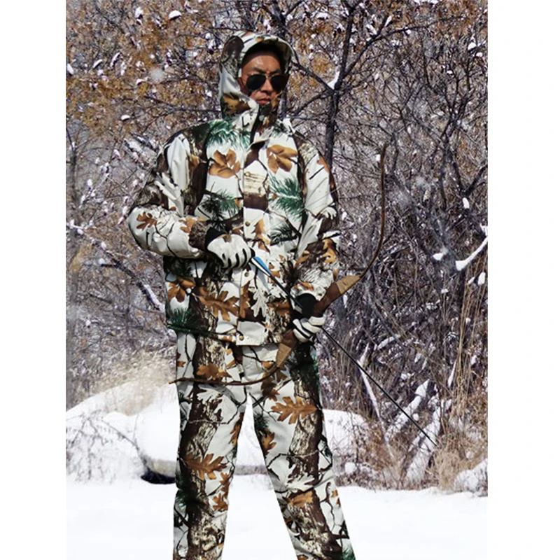 Cold Weather Thicken Lining Fleece Pine camouflage Snow Bionic Hunting Coat Jacket and trousers Winter Waterproof Ghillie Suits | Спорт и