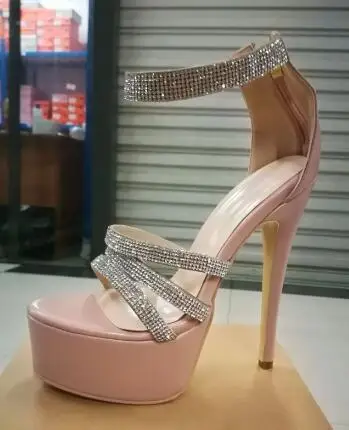 Модная однотонная обувь с узкими лентами украшенная Стразами Босоножки на