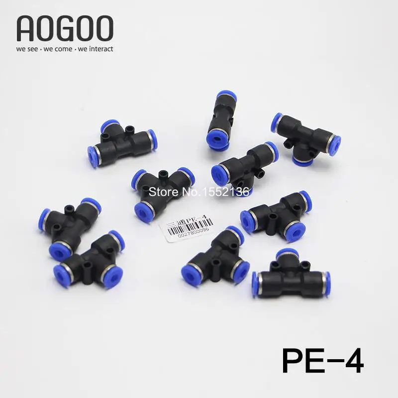 

10Pcs/lot Pneumatic Fittings 4mm-4mm-4mm Tee Fitting Push In Quick Joint Connector PE-4,