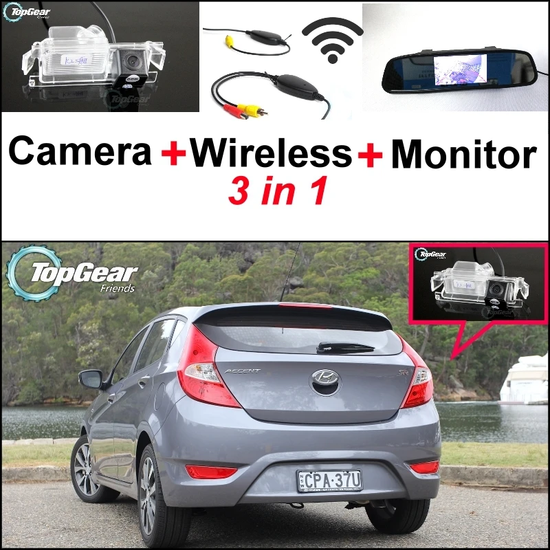 

3 in1 Special Camera + Wireless Receiver + Mirror Monitor Basy DIY Back Up Parking System For KIA Rio K2 Pride Sedan 2011~2015