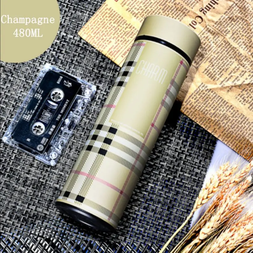 Champagne Полосатые классические высококлассные чашки 480 мл вакуумная колба из нержавеющей стали кофейная чайная кружка термо-чашки Термос с изоляцией Вакуумная бутылка - Цвет: Champagne
