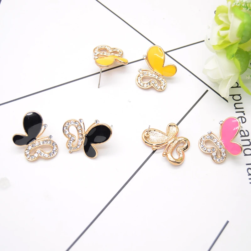 JZTOP новые серьги гвоздики с масляной эмалью и бабочкой для женщин золотые бантом