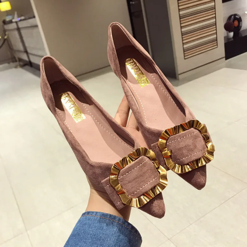 Spring new European and American trend women's shoes fashion wild metal buckle pointed shallow mouth single | Обувь