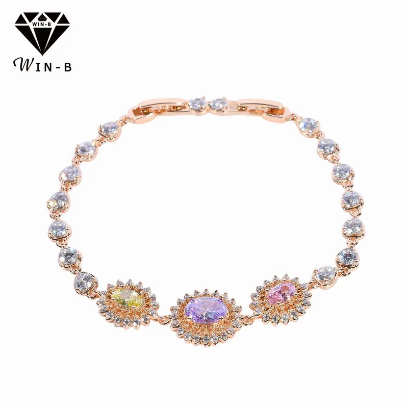 

WIN-B Gold Round Shape Pendant Colorful Crystal Bracelets Women Wedding Party Charm Jewelry Female Bangles Lady Accessories