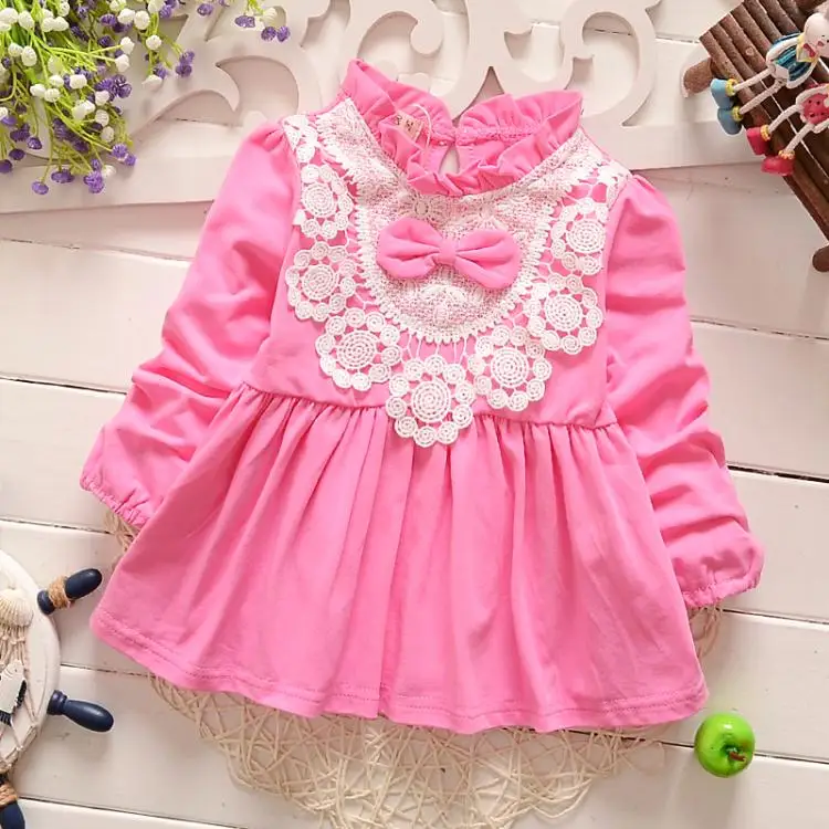 

2019 Fashion Spring Long Sleeve lace Bow cute baby Party Birthday girls kids Children dresses, princess infant Dress