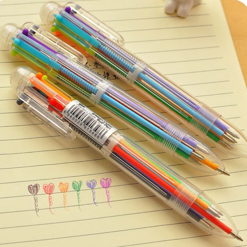 

New Arrival Novelty Multicolor Ballpoint Pen Multifunction 6 In1 Colorful Stationery Creative School Supplies