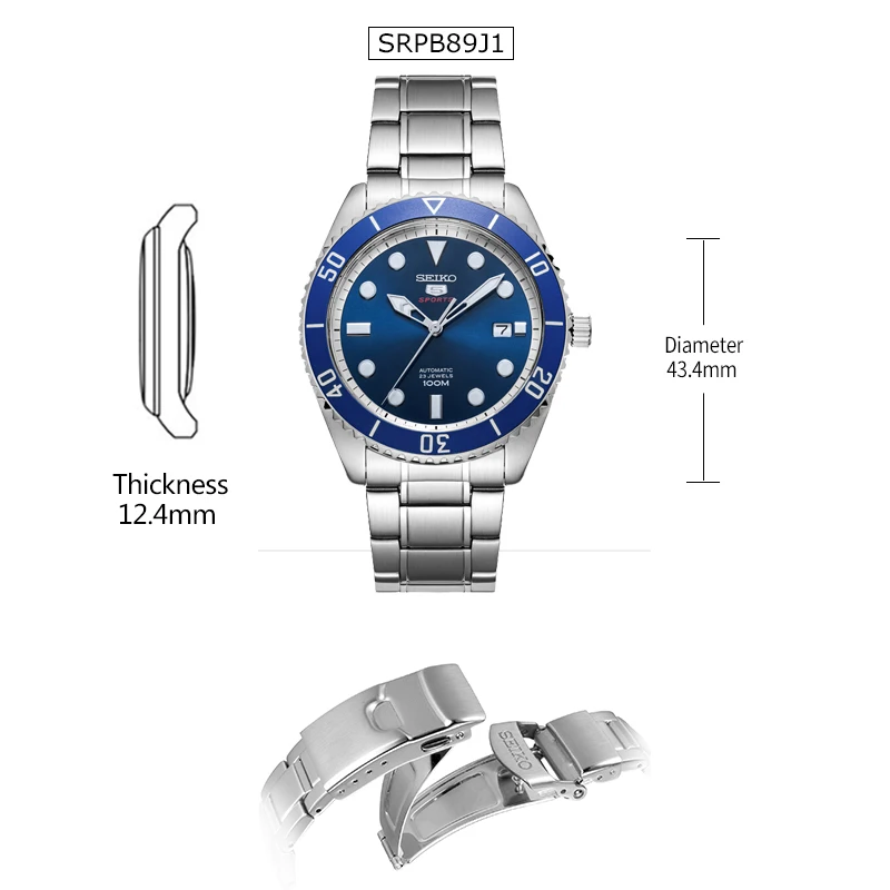 SRPB89J1 Original SEIKO 5 Men's Watch Automatic Mechanical 10 Bar Water Resistant Sport watch SRPB94/91/89/93J1 Stainless Steel - Цвет: SRPB89J1