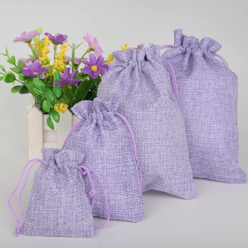 

5pcs Linen Cotton Drawstring Gift Pouch Bag 7x9/10x14/13x18/15x20cm Lavender Green Natural Color Adjustable Jewelry Packing Bags