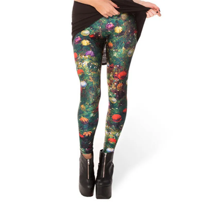 Модные черные молочные сексуальные леггинсы с рождественской елкой стильные