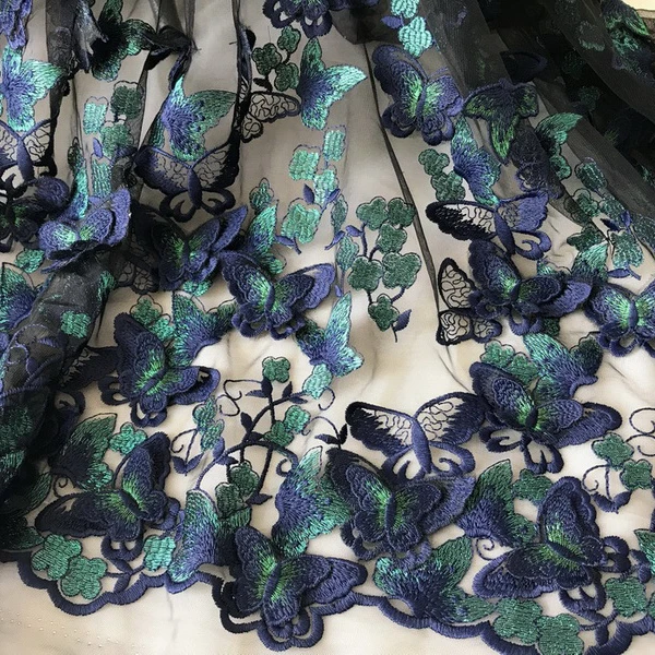 LASUI 1 yard X0530 handmade clothing skirt dress Dark purple + green High-end 3D butterfly flower embroidered lace fabric | Дом и сад