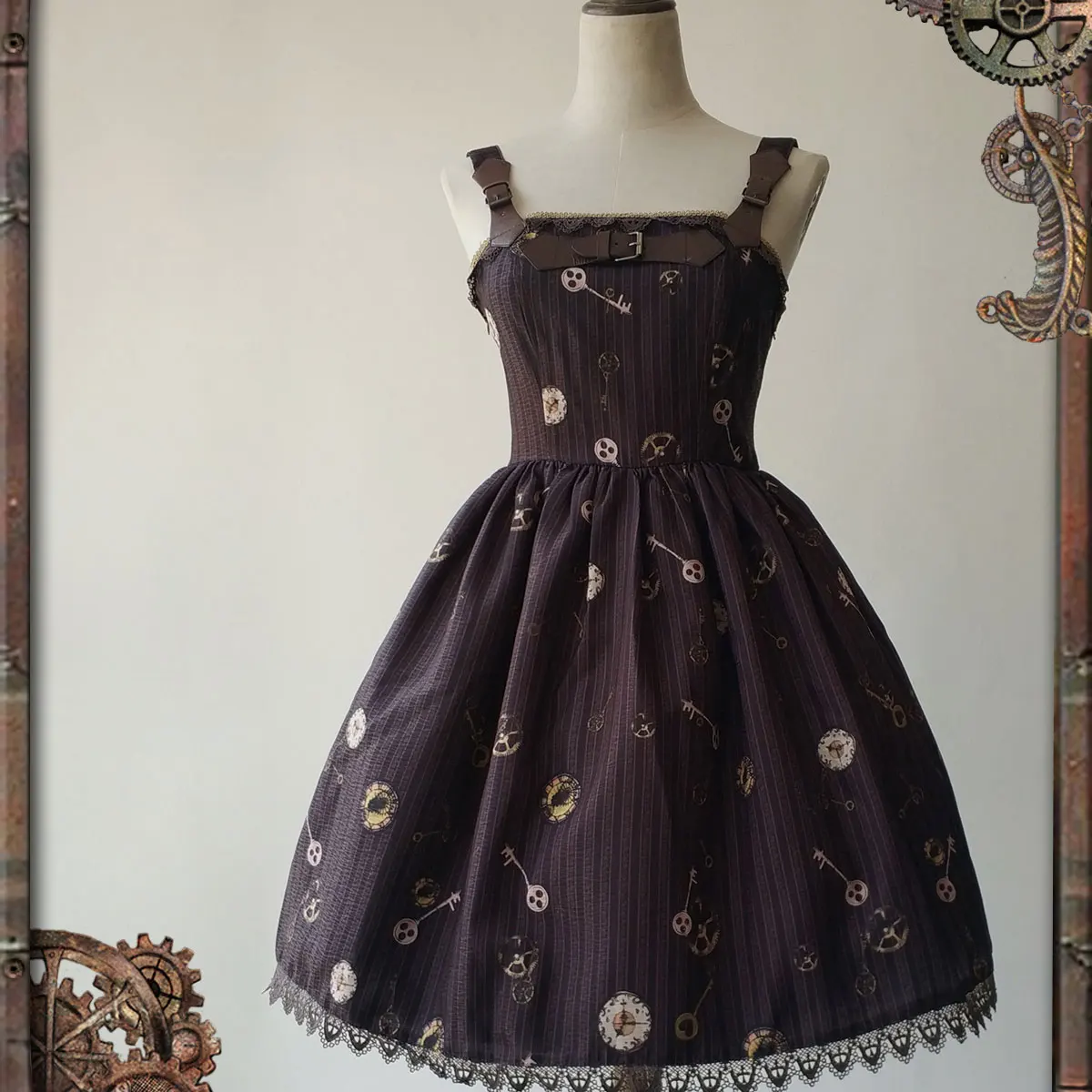 

Steampunk Style Female Mini Dress Mechanical Doll Series Gear Printed JSK Dress *Pre-order*