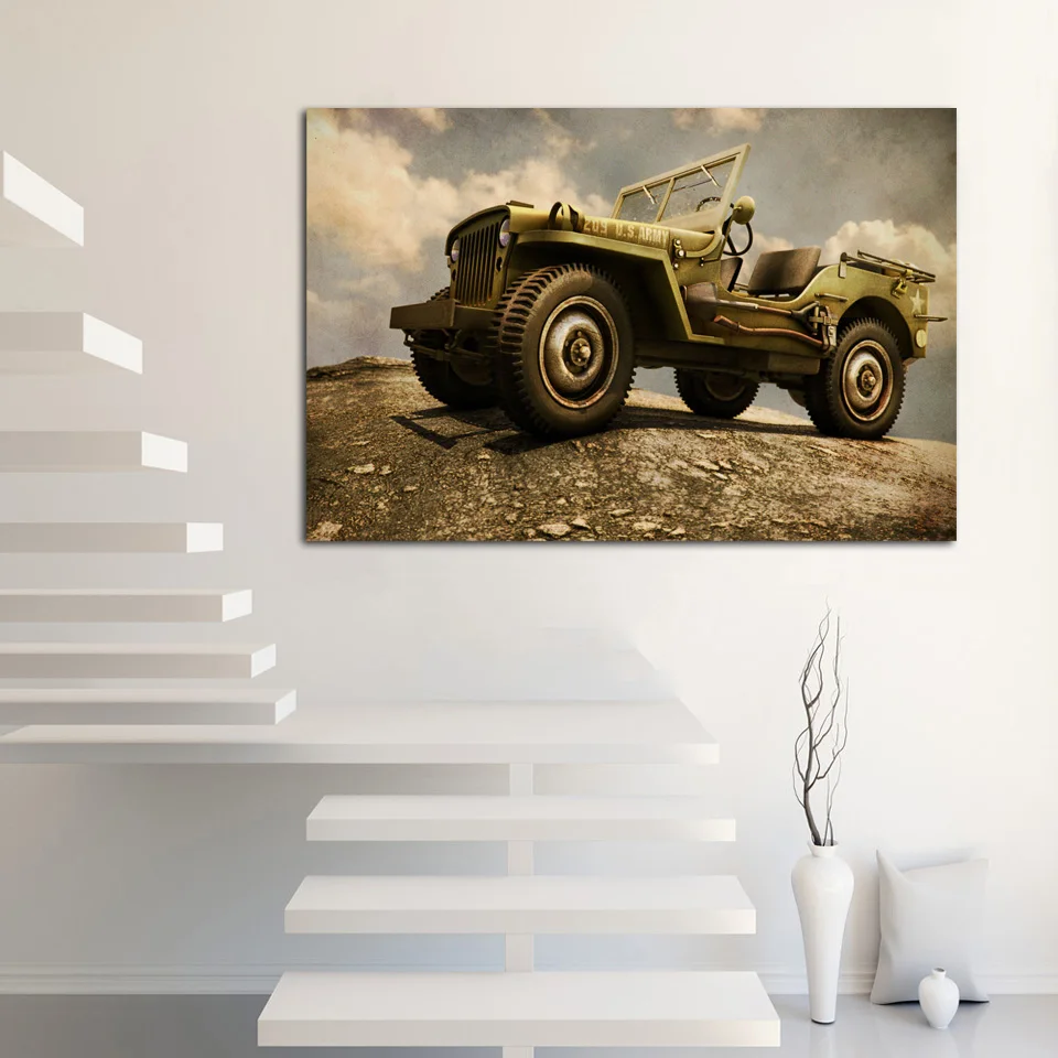 Классический внедорожный военный автомобиль в стиле ретро фотография для дома