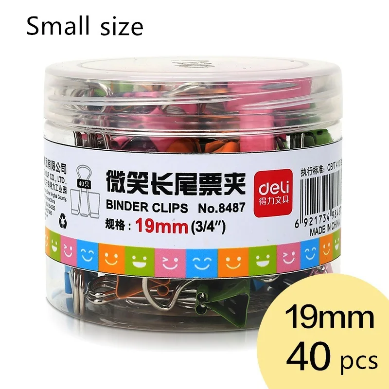 Small size 40pcs Милый набор зажимов для бумаги с улыбкой, 19 мм, 25 мм, мини-металлические зажимы для документов, зажим для заметок, индекс, Канцтовары офисный Школьный набор F630 - Цвет: Small size 40pcs