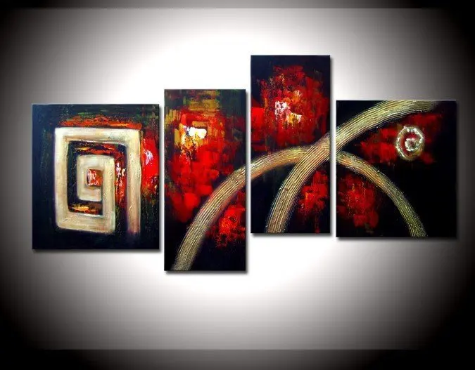 4028 handpainted 4 piece black red modern abstract decorative oil painting on canvas wall art picture for living room home dec | Дом и сад