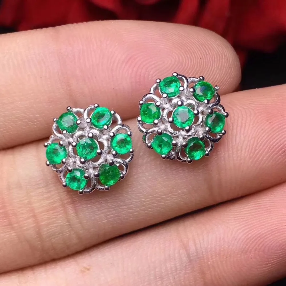 

Natural emerald stud earring Free shipping Real original emerald 925 sterling silver