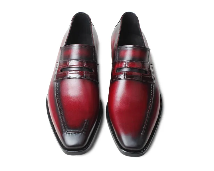VIKEDUO Casual Burgundy Loafers Shoes For Men Genuine Leather Handmade Patina Men's Shoes Wedding Office Driving Footwear Zapato