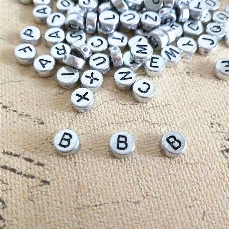 

Free Shipping Silver B Letter Beads 3600PCS/Lot Wholesale 4*7MM Flat Round Coin Alphabet Printing Plastic Acrylic Letter Beads