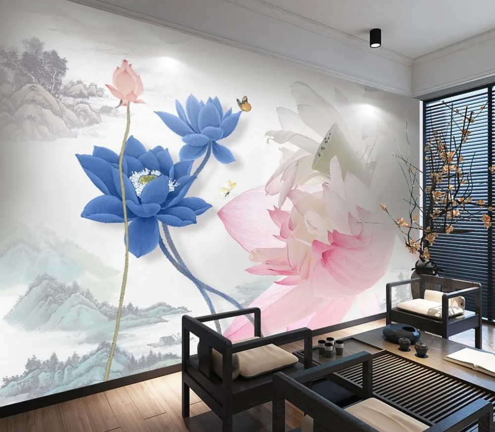 Chinese Wallpaper For Living room 3D Mural Ink and water Photo Printing Bedroom Decoration Sofa TV Backdrop | Обустройство дома