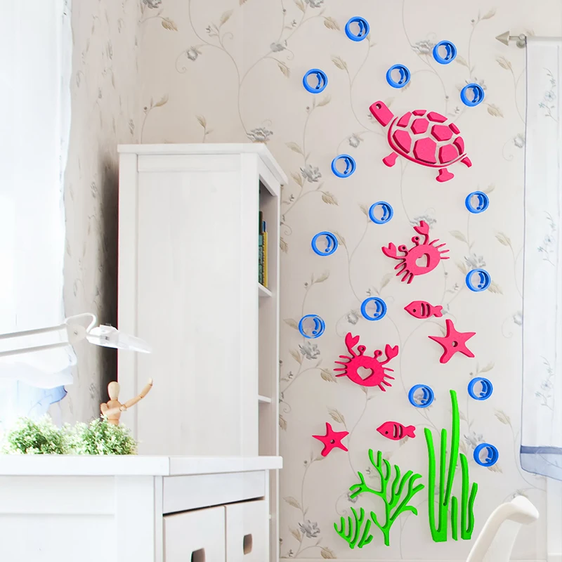 Акриловые 3d наклейки на стену черепаха краб рыба кристаллы трехмерные
