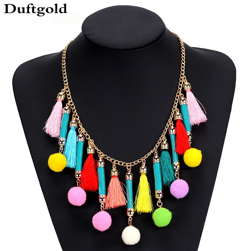 Красочные Pom кулон модное Массивное колье ожерелье большие этнические цепочки