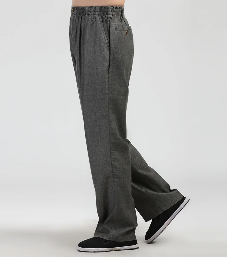 

New Arrival Dark Gray Spring Chinese Men's Cotton Linen Kung Fu Pants Costume Size S M L XL XXL XXXL Mip01C