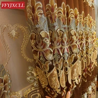 brown chenille cloth embroidered tulle window curtains for living room bedroom luxury valance curtains window treatment drapes