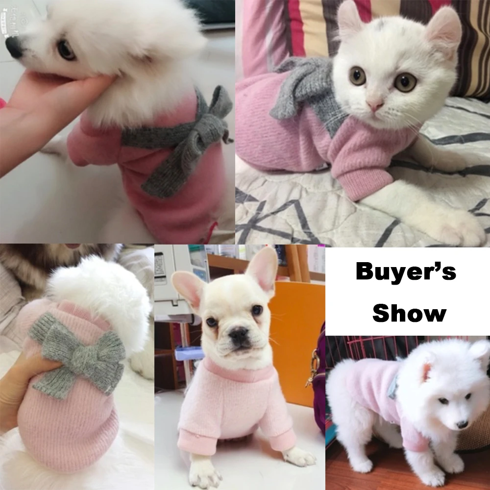 Cute Pet Dog Clothes Soft Warm Winter Coat Woolen Sweater With Bowkhot Chihuahua Pug Puppy Clothing For Small Dogs | Дом и сад
