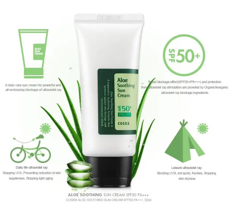 COSRX Centella увлажняющий крем 30 мл + Алоэ Успокаивающий Крем от солнца SPF50 PA 50