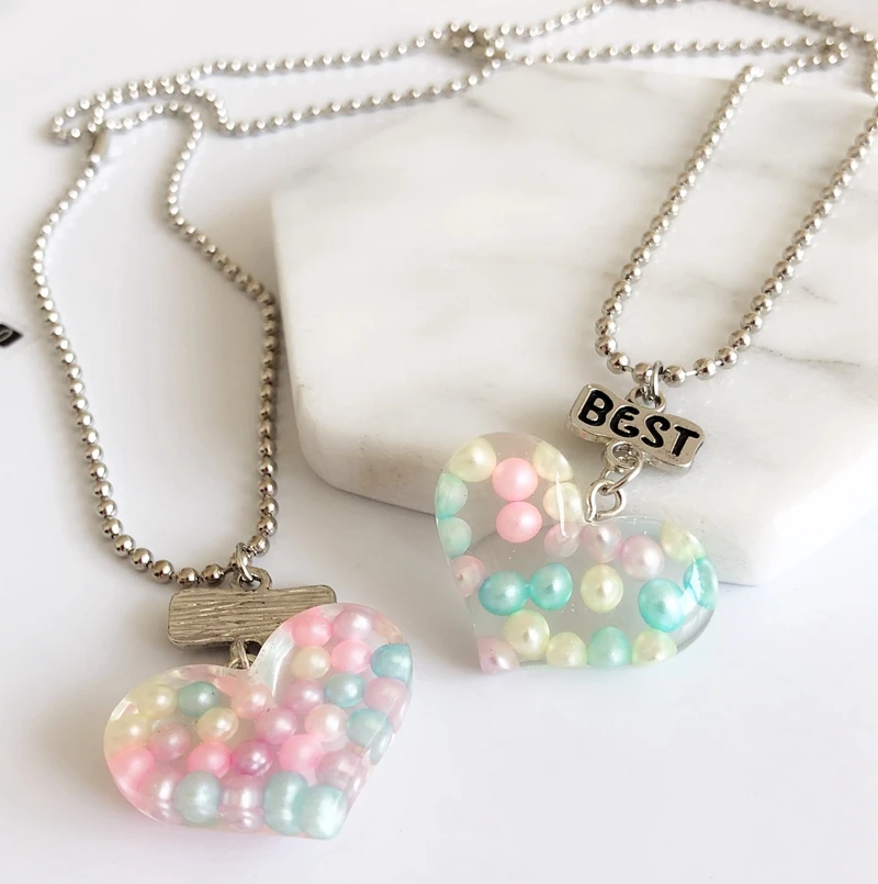 2PCS/Set Colorful Pearl Heart Best Friends Necklaces Stereo soft simulation Imitation Necklace For Children Jewelry | Украшения и
