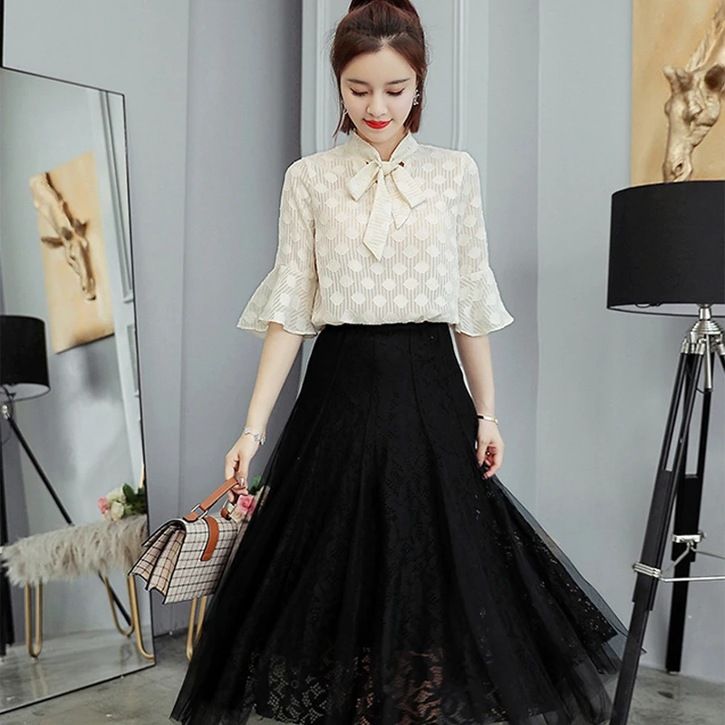 Элегантный женский комплект одежды RG из двух предметов блузка с бантом на шее и