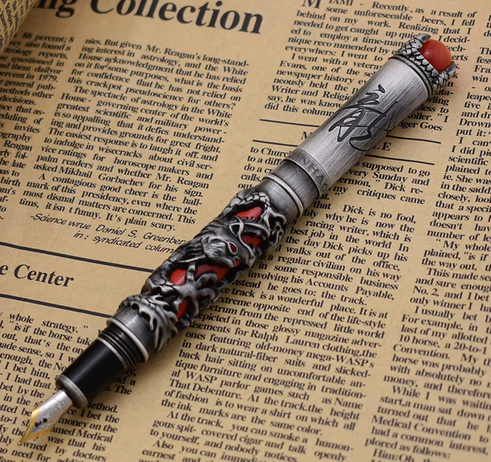 Новая Винтажная перьевая ручка Jinhao Dragon King уникальные металлические ручки с