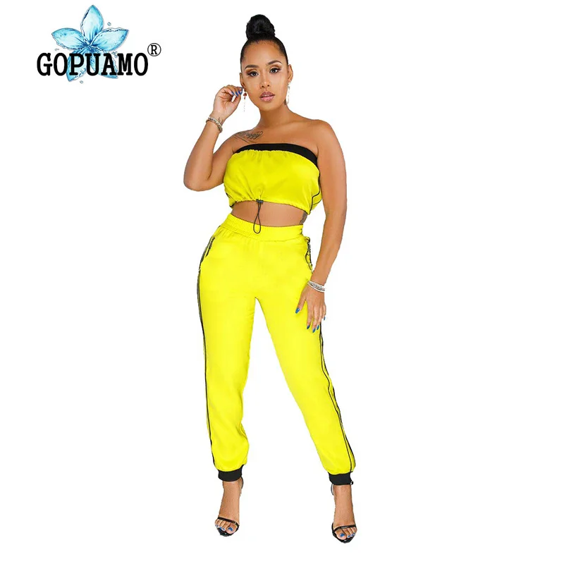 Неоновый оранжевый/синий/желтый Сексапильный женский костюм из двух предметов