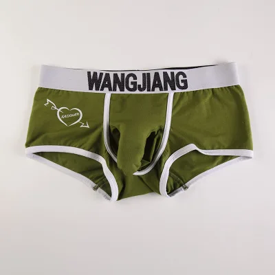 Армейский зеленый Wang Jiang Elephant, нижнее белье, боксеры, шорты для мужчин, отдельные мешочки, хлопковые трусы, с рукавом для пениса, трусы с сердечками, Calecon, сексуальные - Цвет: Армейский зеленый