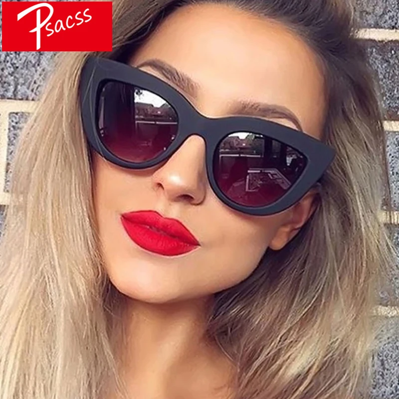 

Psacss Vintage Cat Eye Sunglasses Women Black Luxury Brand Designer High Quality Retro Sun Glasses Female Fashion Mirror Shades