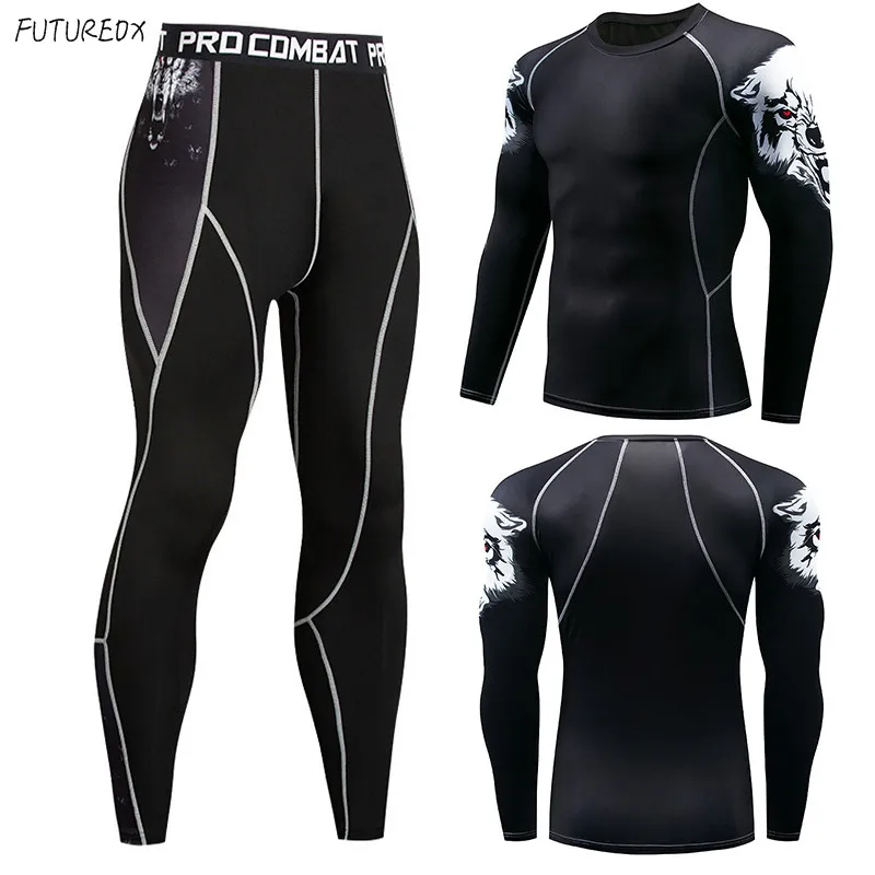 

2018 winter sunscreen men's compression clothes BJJ MMA 3D teen wolf MMA clothing thermal underwear men's fitness suit