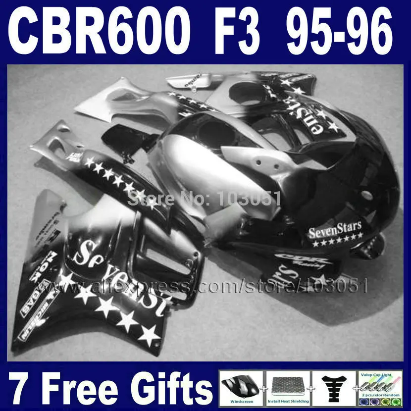 Наборы обтекателей для Honda черные серебряные seven stars CBR600 F3 1995 1996 CBR600F CBR 600 95 96 детали