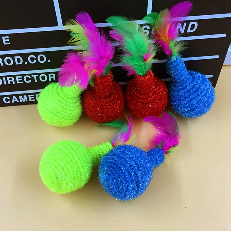 1 шт./лот котенок цветная игрушка с пером изготовленная из эластичной веревки