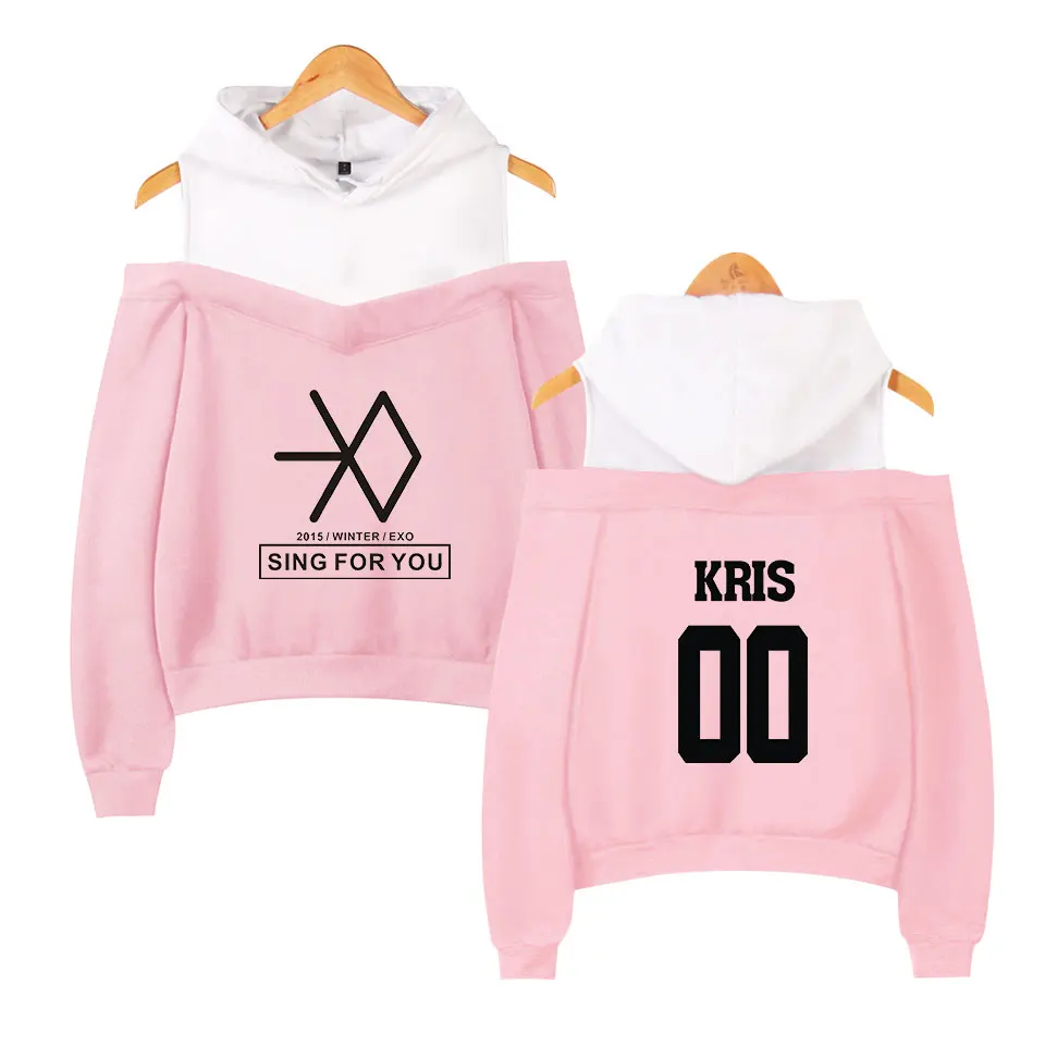 Женская толстовка с открытыми плечами Kpop EXO o SE HUN KAI Повседневная Толстовка в