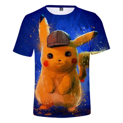 Style 1 Косплей мультфильм детектив Костюм Пикачу 3D печатная летняя футболка Топ Мужчины Женщины аниме дэдпул футболка «Пикачу» - Цвет: Style 1