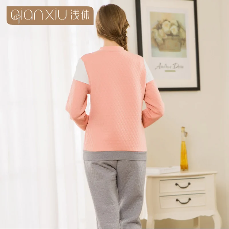 2019 Осенняя домашняя пижама Женская Повседневная Лоскутная Пижама комплекты