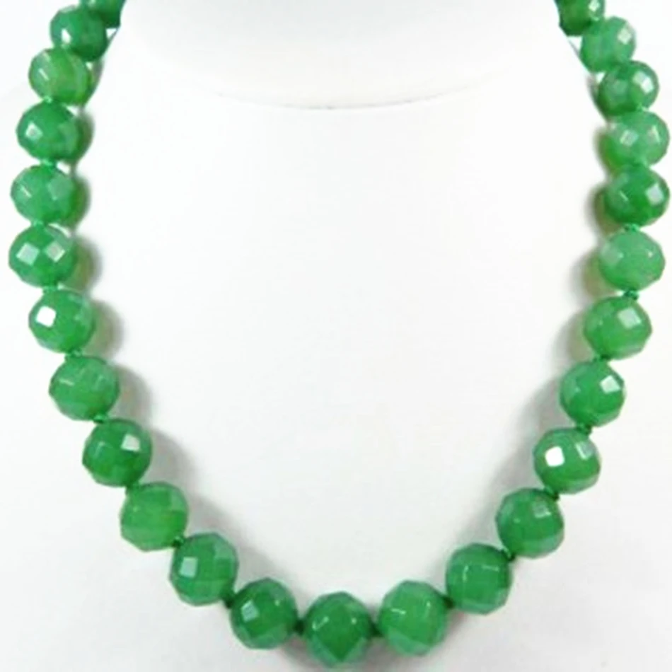 

Талисманы 10 мм круглые бусины граненые зеленый нефрит камнем халцедон ожерелье для женщин модный подарок партии Лидер продаж изделия 18 дюй...