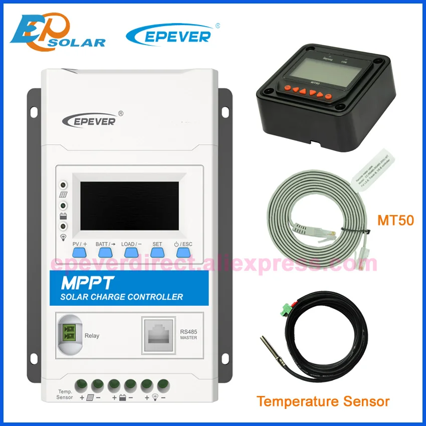 with MT50 and Sensor EPEVER 40A со слежением за максимальной точкой мощности, контроллер солнечного зарядного устройства 12v 24v 40amp авто реле COM мастер TRIRON4210N TRIRON4215N с MT50 WI-FI BLE - Цвет: with MT50 and Sensor