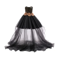 free shipping 6 10 years kids party dress 2019 new arrival black flower girl dresses with train child performance princess gown